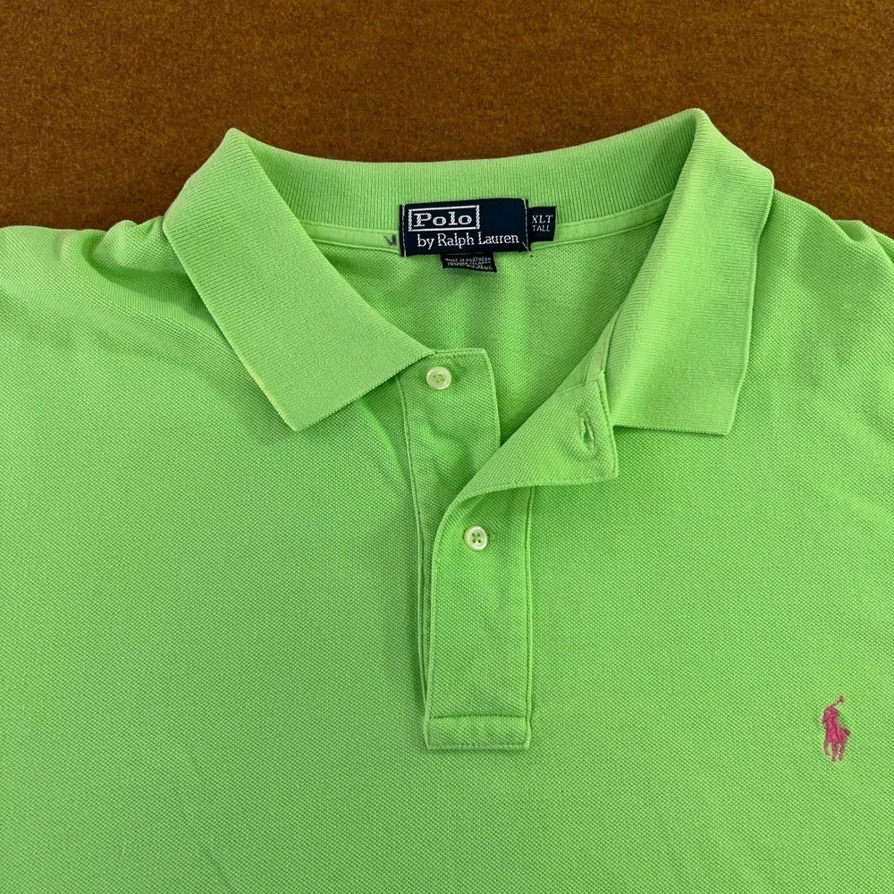 Polo By Ralph Lauren Mens X-Large Tall Green Cotton Logo Hi Low Hem Polo Shirt